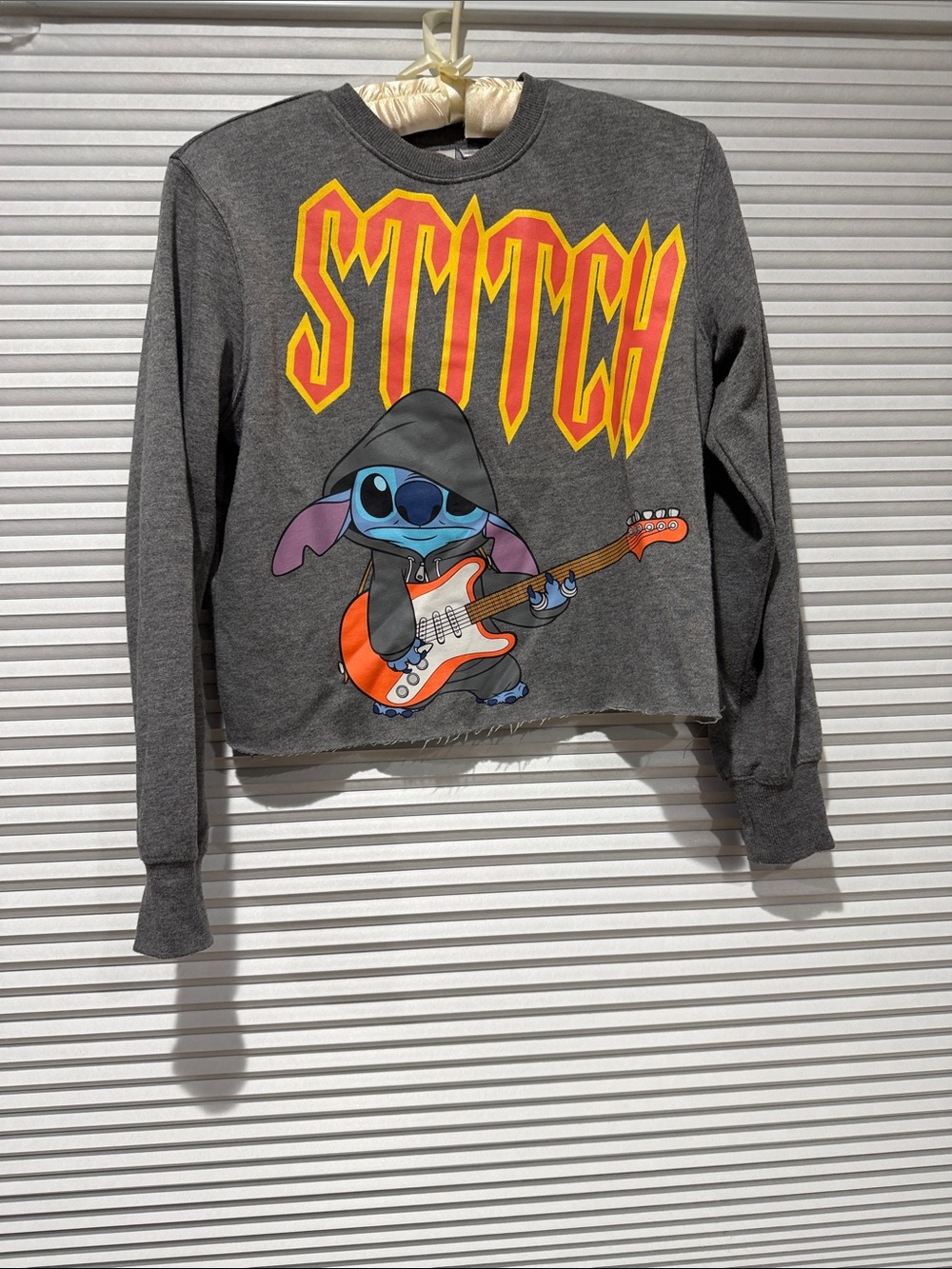 Disney Grey Cropped Sweatshirt with Stitch Guitar Graphic